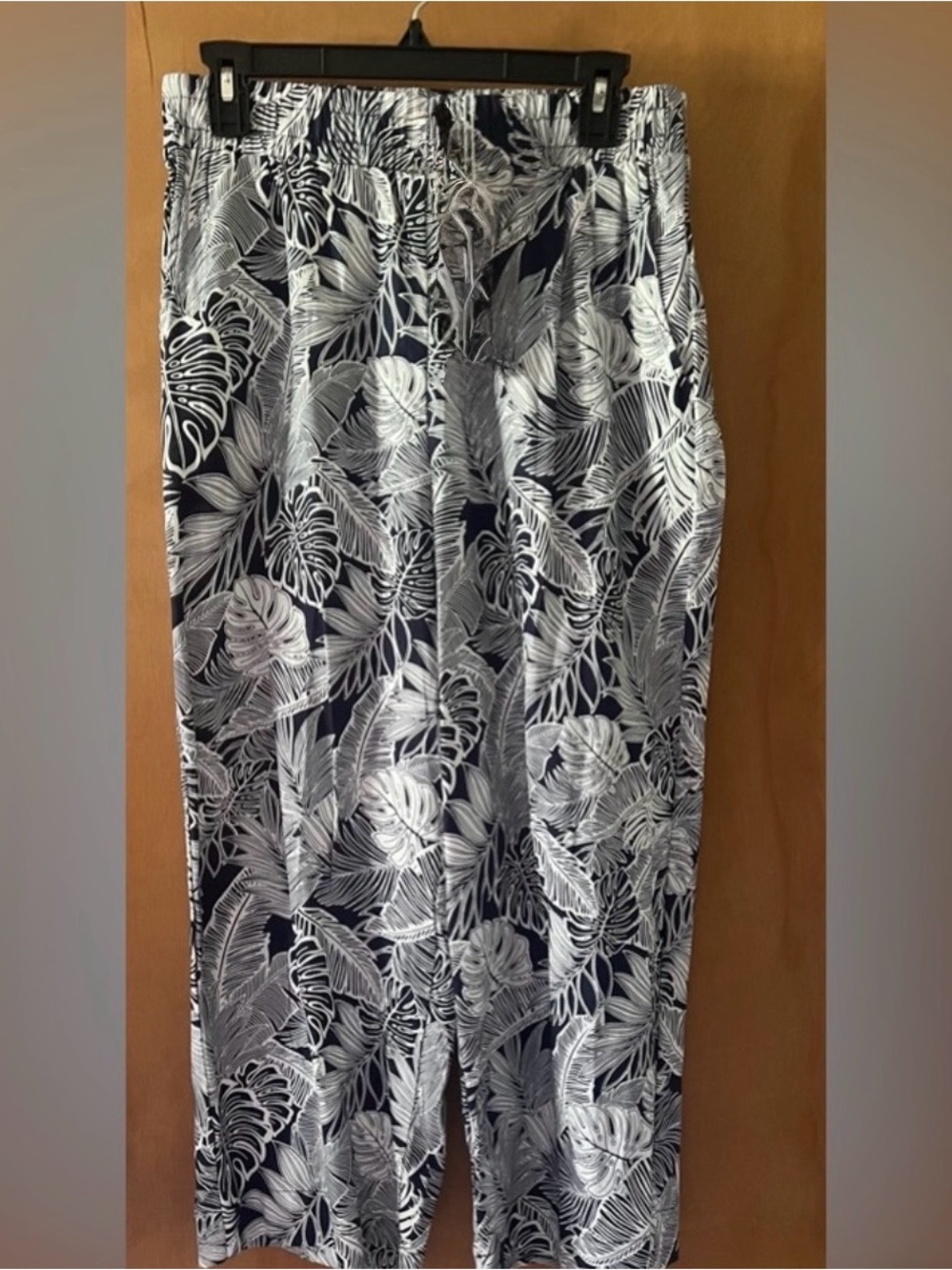 Panama Jack Navy and White Tropical Print Wide-Leg Pants